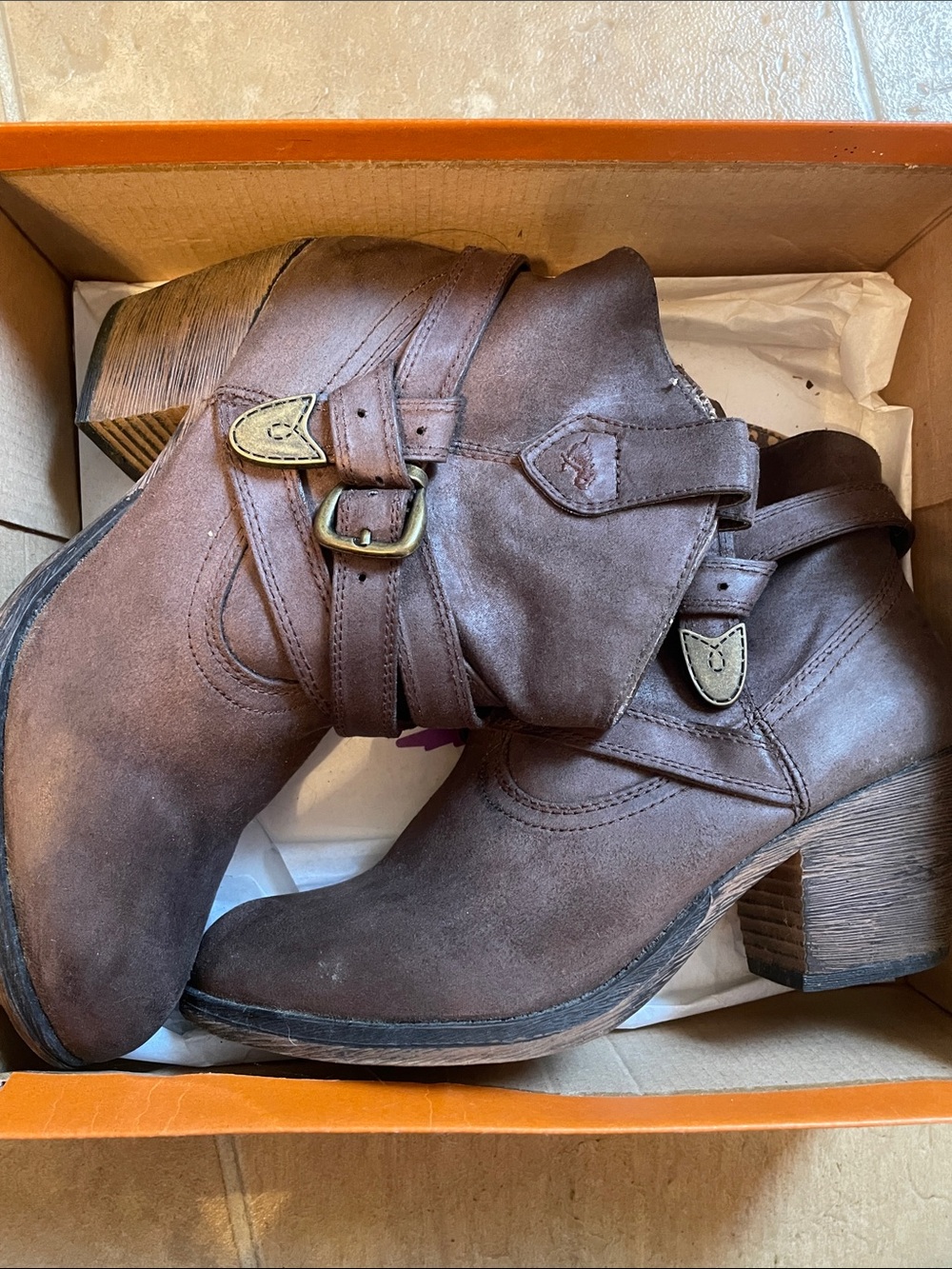 Rocket Dog Brown Suede Ankle Booties with Buckle Straps